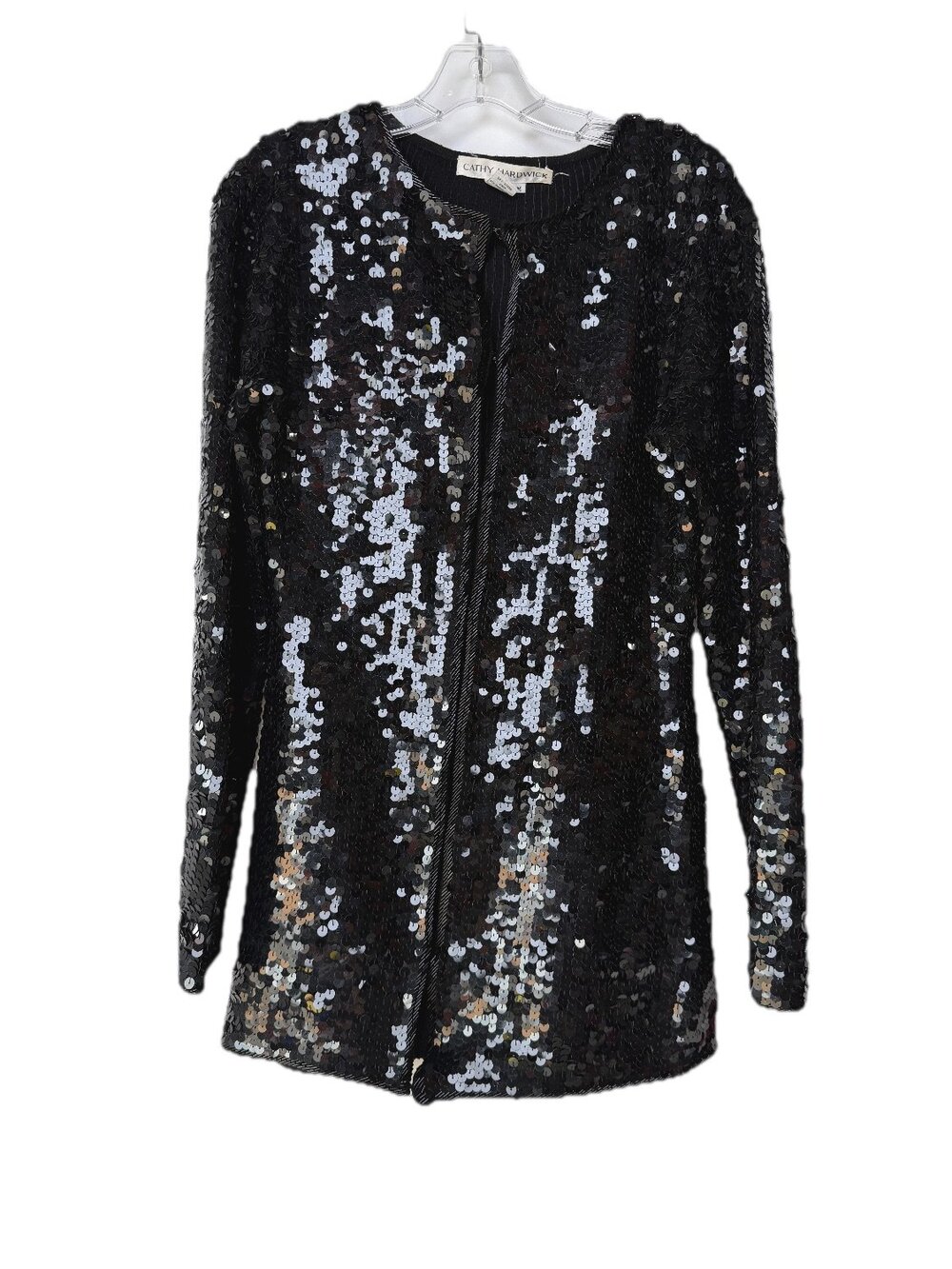 Cathy Hardwick Sequin Cardigan Jacket Womens Black Open Heavyweight Size M